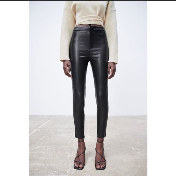 Zara Black Faux Leather Leggings XL - Picture 1 of 7